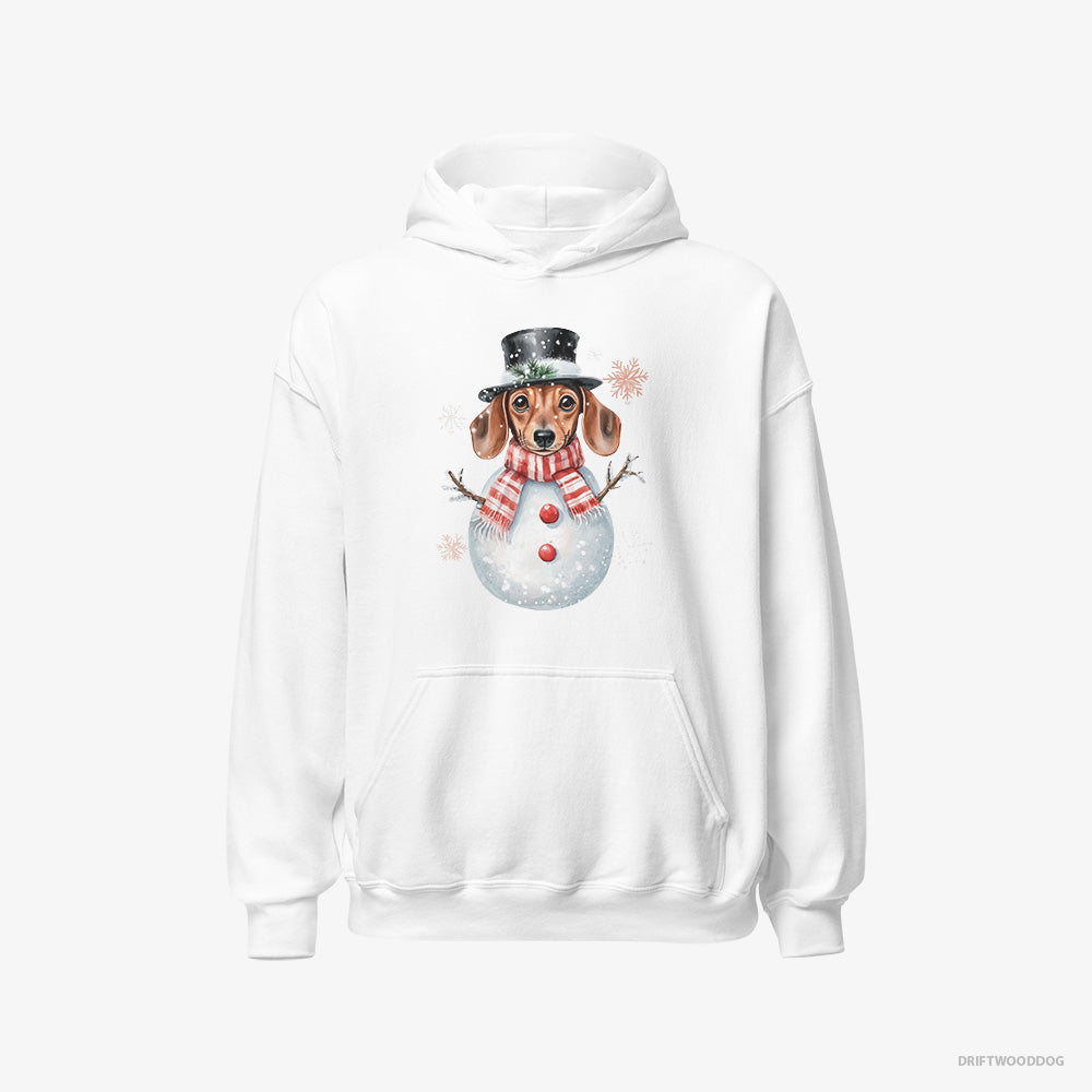 Dachshund Hoodie – Men White Hoodie Classic – in a Snowman-Themed Costume (on White Background)