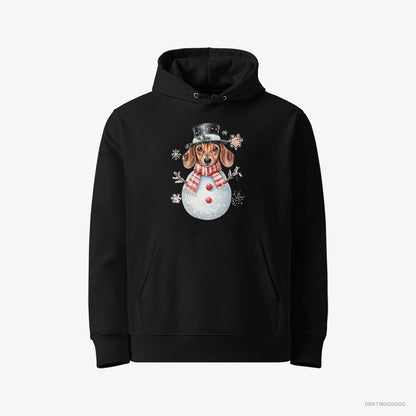 Dachshund Hoodie – Men Black Hoodie Eco-Friendly – in a Snowman-Themed Costume (on White Background)