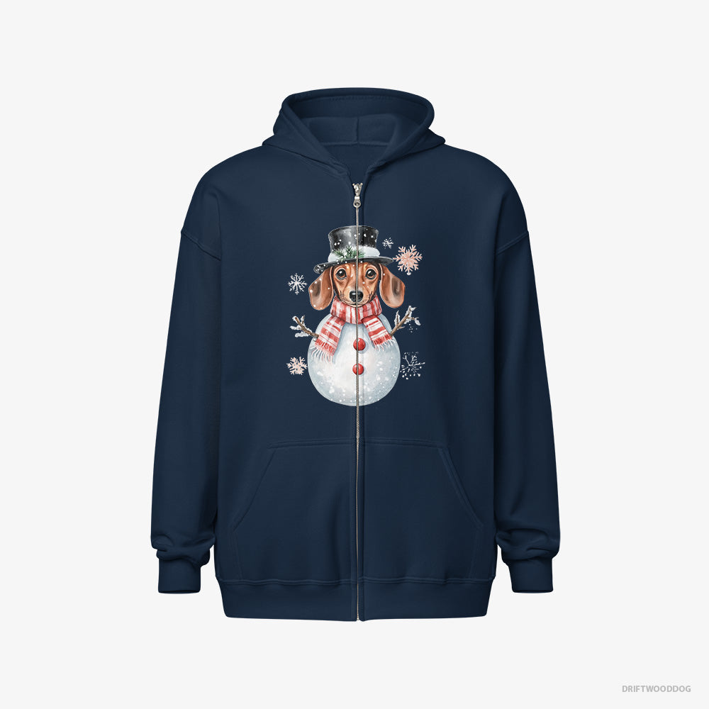 Dachshund in a Snowman-Themed Costume – Men's Hoodie Navy Full-Zip – Full-Zip