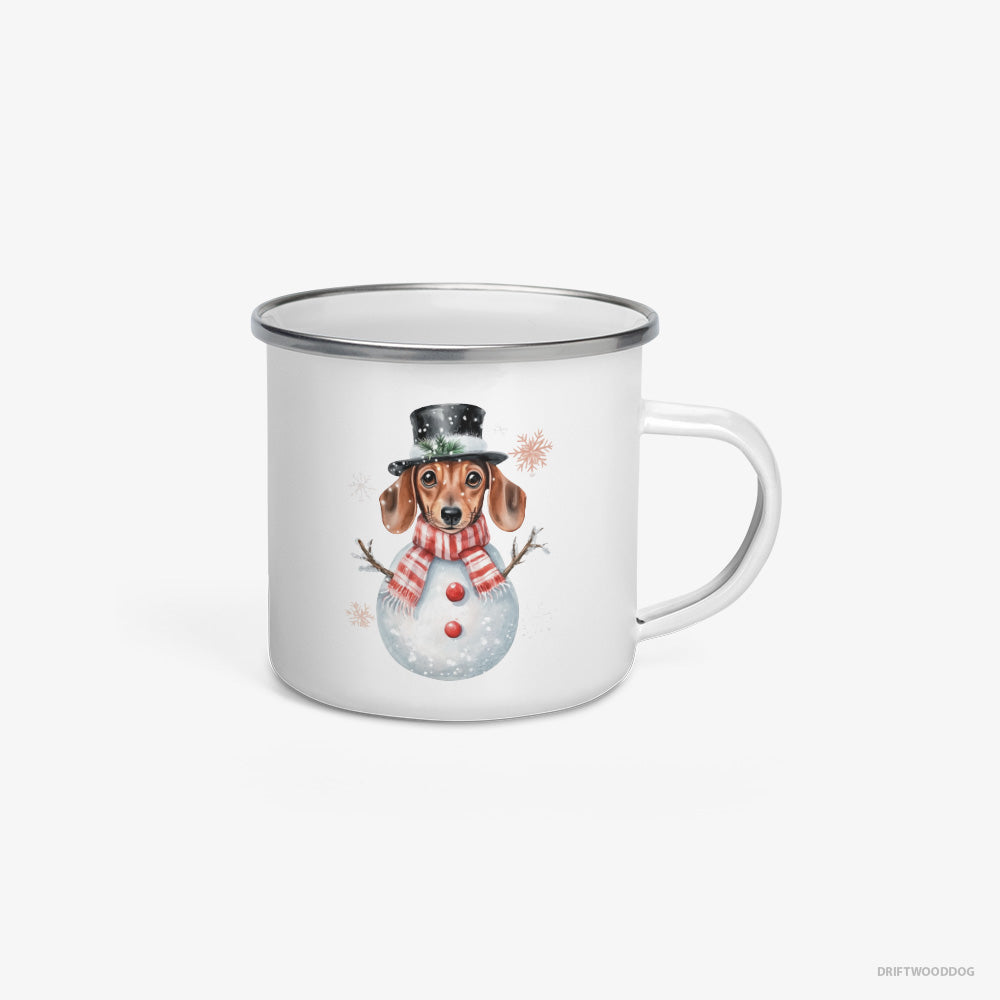 Dachshund in a Snowman-Themed Costume Enamel Mug