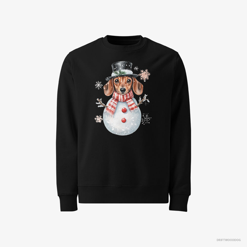 Dachshund Sweatshirt – Men Black Sweatshirt Classic – in a Snowman-Themed Costume (on White Background)