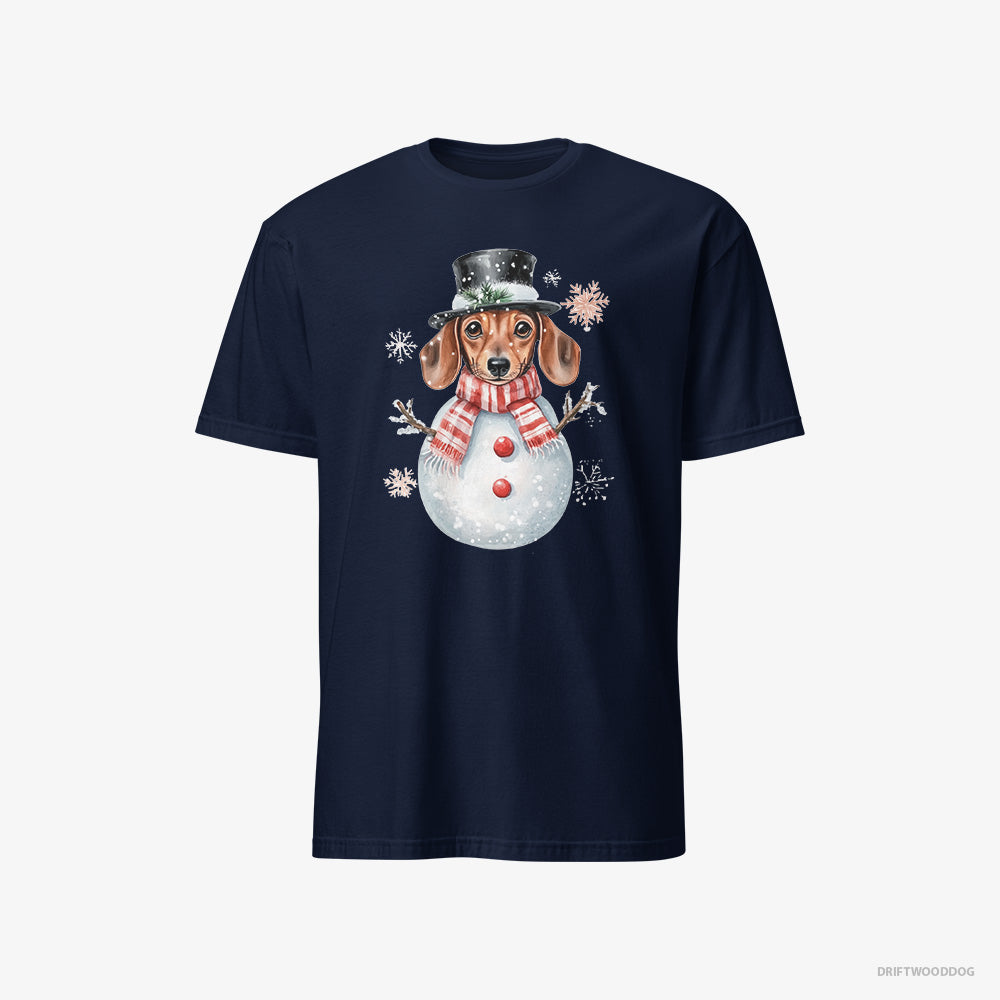 Dachshund T-Shirt – Men Navy T-Shirt Classic – in a Snowman-Themed Costume (on White Background)