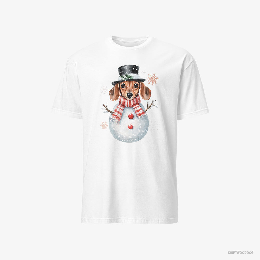 Dachshund T-Shirt – Men White T-Shirt Classic – in a Snowman-Themed Costume (on White Background)