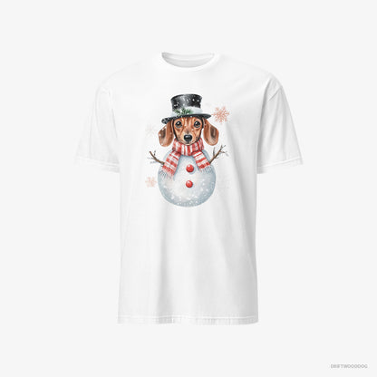 Dachshund T-Shirt – Men White T-Shirt Classic – in a Snowman-Themed Costume (on White Background)