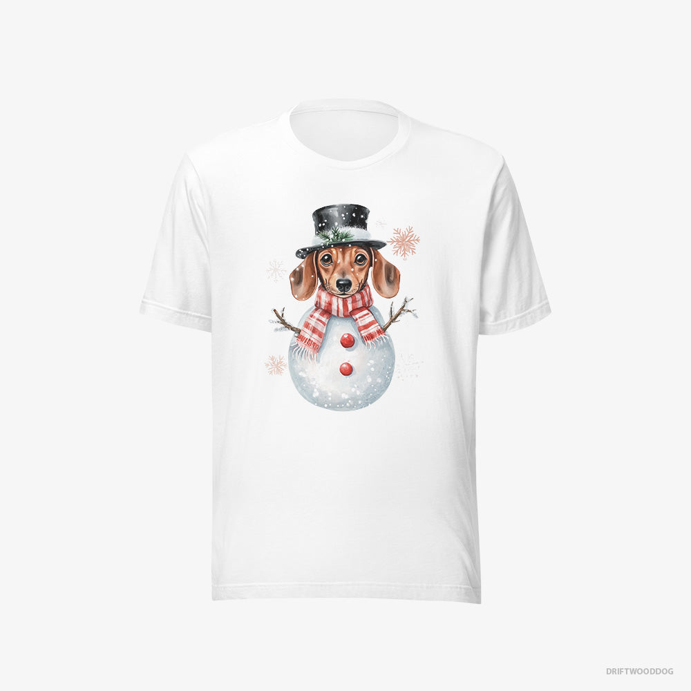 Dachshund T-Shirt – Men White T-Shirt Eco-Friendly – in a Snowman-Themed Costume (on White Background)