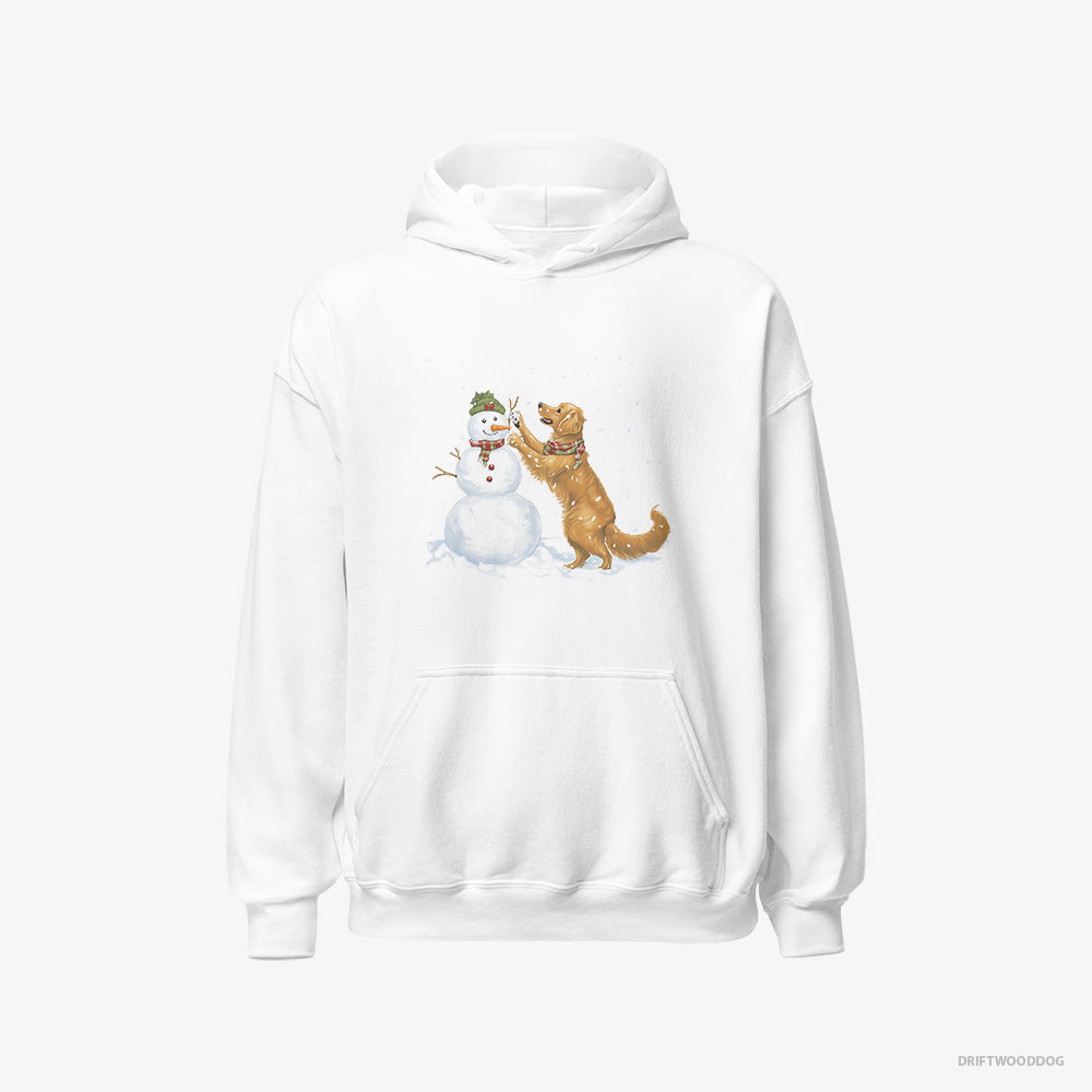 Golden Retriever Hoodie – Men White Hoodie Classic – Making a Snowman (on White Background)