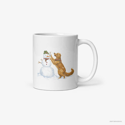 Golden Retriever Making a Snowman White Mug