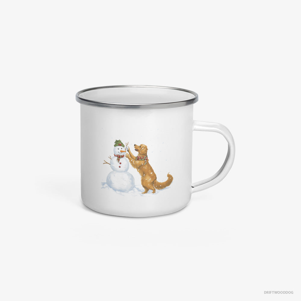 Golden Retriever Making a Snowman Enamel Mug