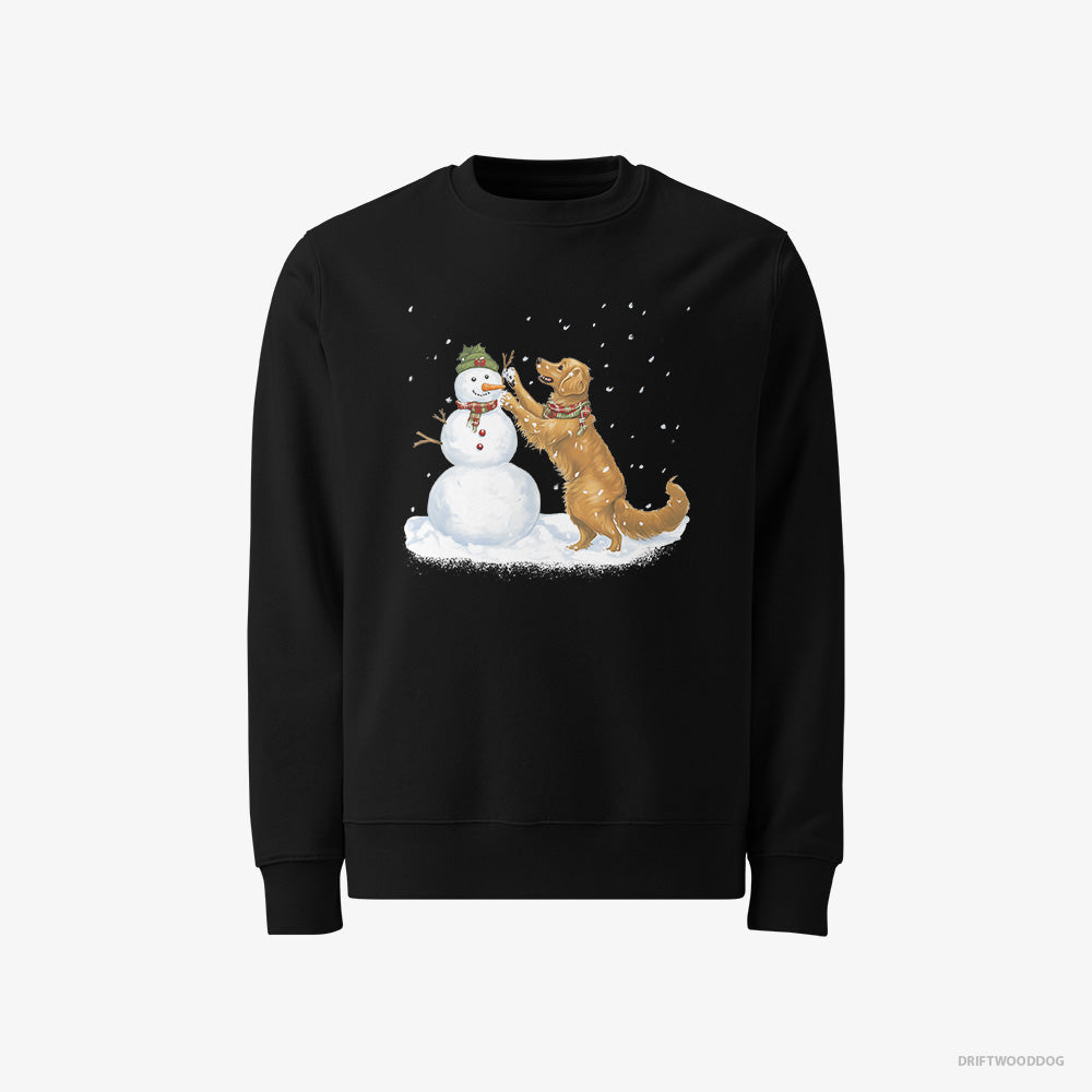 Golden Retriever Sweatshirt – Men Black Sweatshirt Classic – Making a Snowman (on White Background)