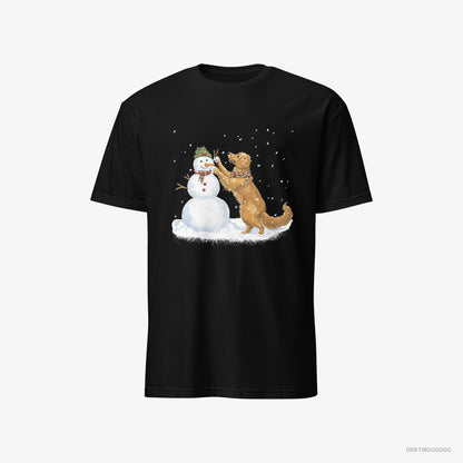 Golden Retriever Making a Snowman Black T-Shirt