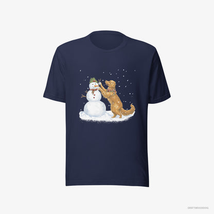 Golden Retriever Making a Snowman Navy T-Shirt