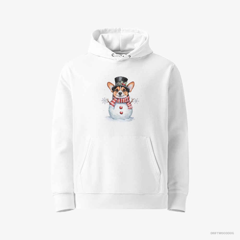 Corgi Hoodie – Women White Hoodie Eco-Friendly – in a Snowman-Inspired Outfit (on White Background)