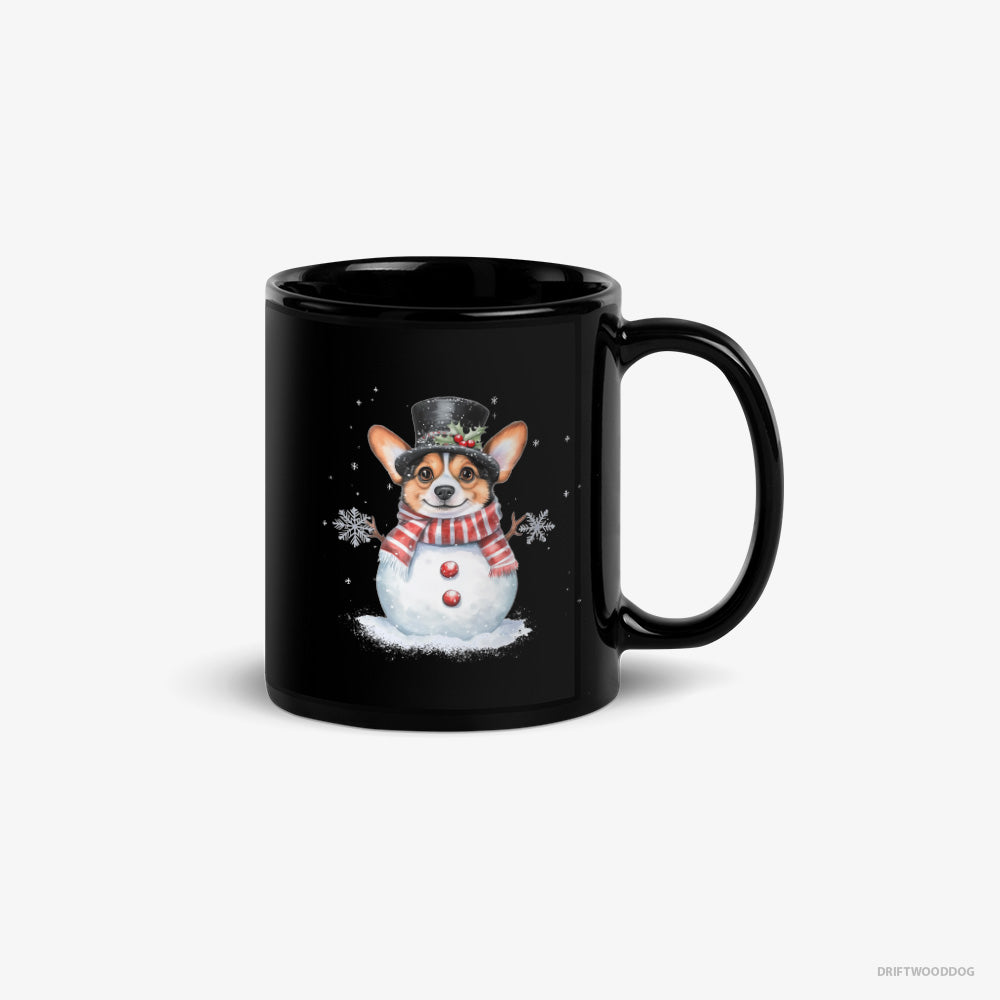 Corgi Mug – Unisex Black Mug Classic – in a Snowman-Inspired Outfit (on White Background)