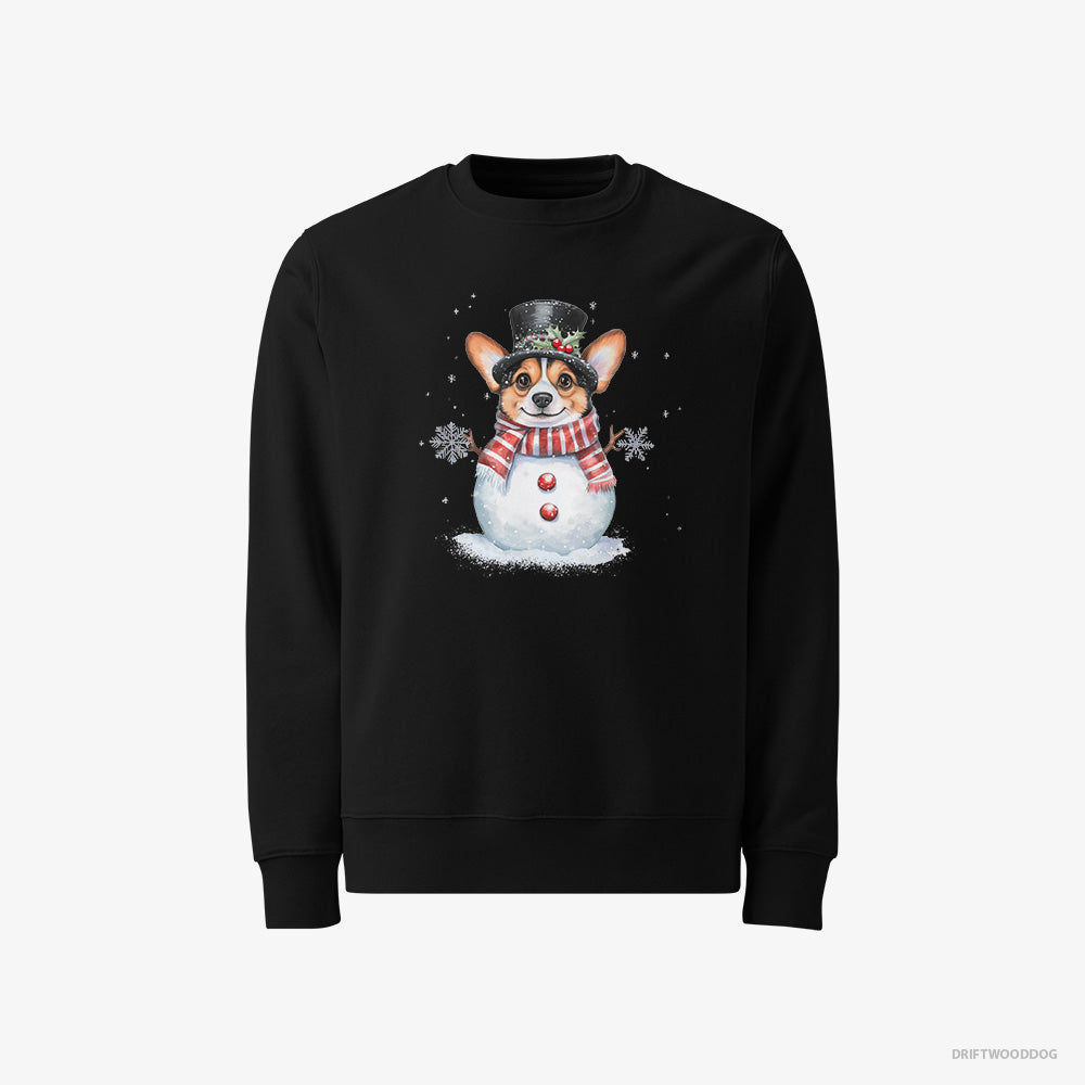 Corgi Sweatshirt – Women Black Sweatshirt Classic – in a Snowman-Inspired Outfit (on White Background)