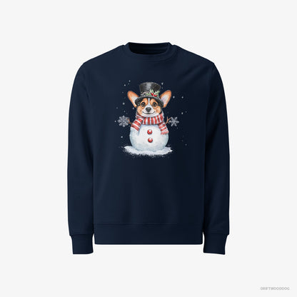 Corgi Sweatshirt – Men Navy Sweatshirt Classic – in a Snowman-Inspired Outfit (on White Background)