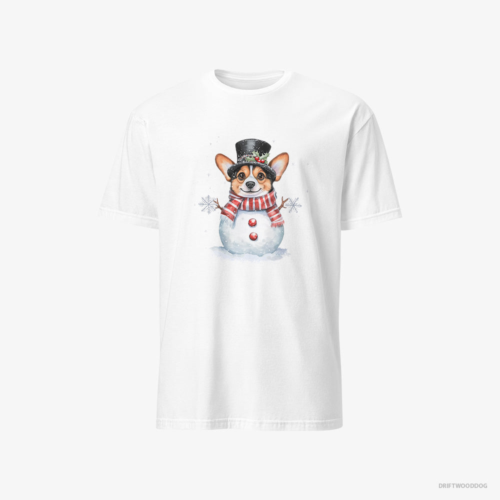 Corgi T-Shirt – Men White T-Shirt Classic – in a Snowman-Inspired Outfit (on White Background)