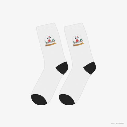 Dalmatian Socks – Unisex White Socks Classic – Immersed in Christmas Magic (on White Background)