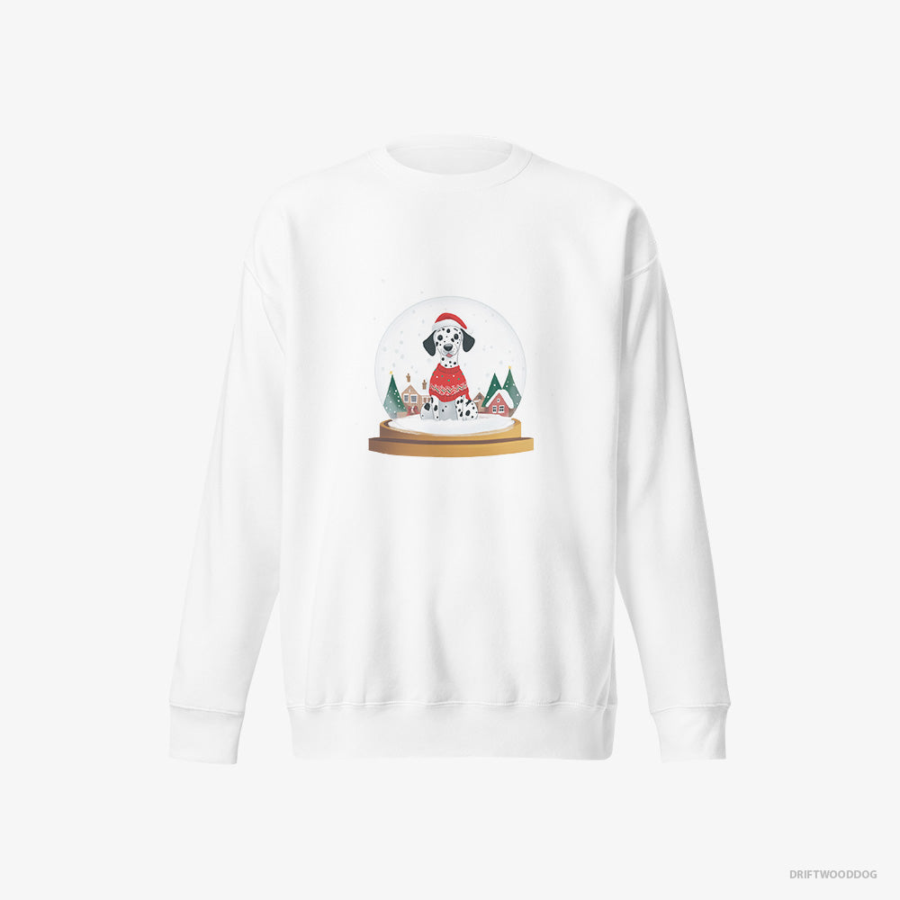 Dalmatian Sweatshirt – Men White Sweatshirt Eco-Friendly – Immersed in Christmas Magic (on White Background)