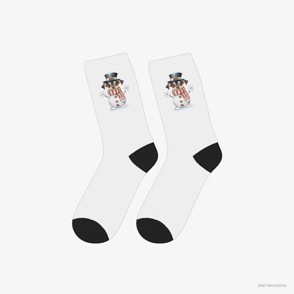 Chihuahua Socks – Unisex White Socks Classic – Being a Snowman (on White Background)