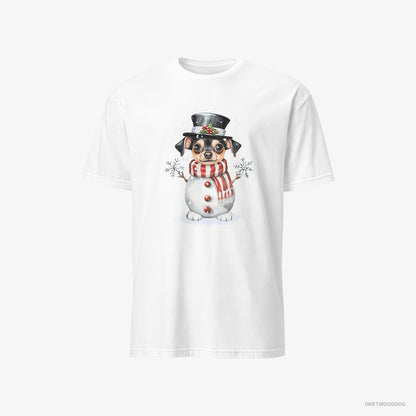 Chihuahua T-Shirt – Men White T-Shirt Classic – Being a Snowman (on White Background)