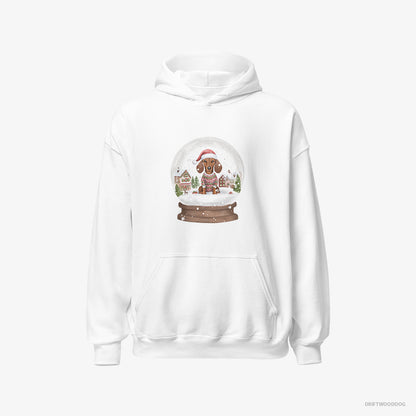 Dachshund Hoodie – Men White Hoodie Classic – Immersed in Christmas Snow Globe (on White Background)