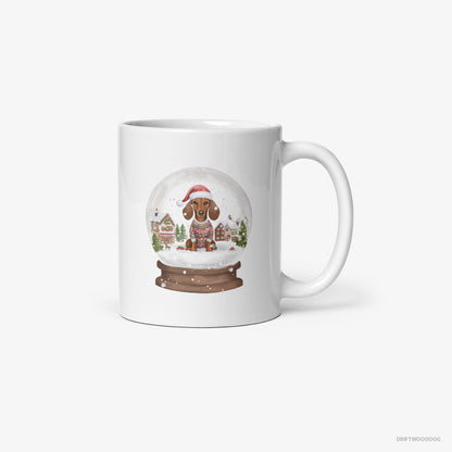 Dachshund Immersed in Christmas Snow Globe White Mug