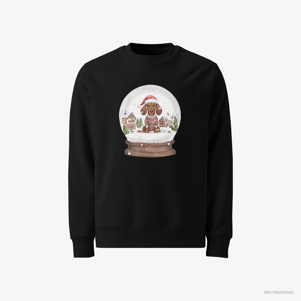 Dachshund Sweatshirt – Men Black Sweatshirt Classic – Immersed in Christmas Snow Globe (on White Background)