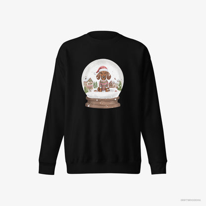 Dachshund Sweatshirt – Men Black Sweatshirt Eco-Friendly – Immersed in Christmas Snow Globe (on White Background)