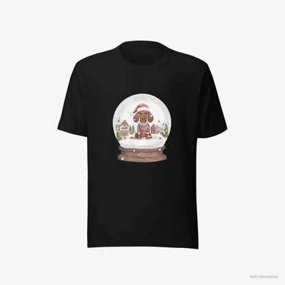 Dachshund T-Shirt – Men Black T-Shirt Eco-Friendly – Immersed in Christmas Snow Globe (on White Background)