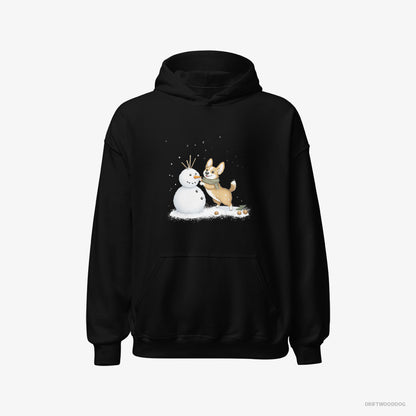 Corgi Shaping a Snowman Black Hoodie