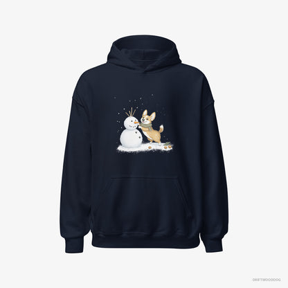 Corgi Shaping a Snowman Navy Hoodie