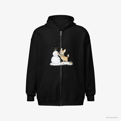 Corgi Shaping a Snowman Black Hoodie