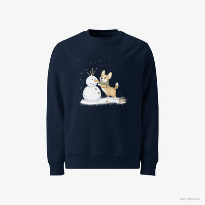 Corgi Shaping a Snowman Navy Sweatshirt