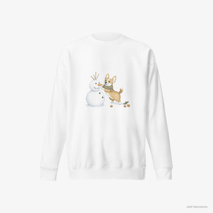 Corgi Shaping a Snowman White Sweatshirt