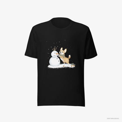 Corgi Shaping a Snowman Black T-Shirt