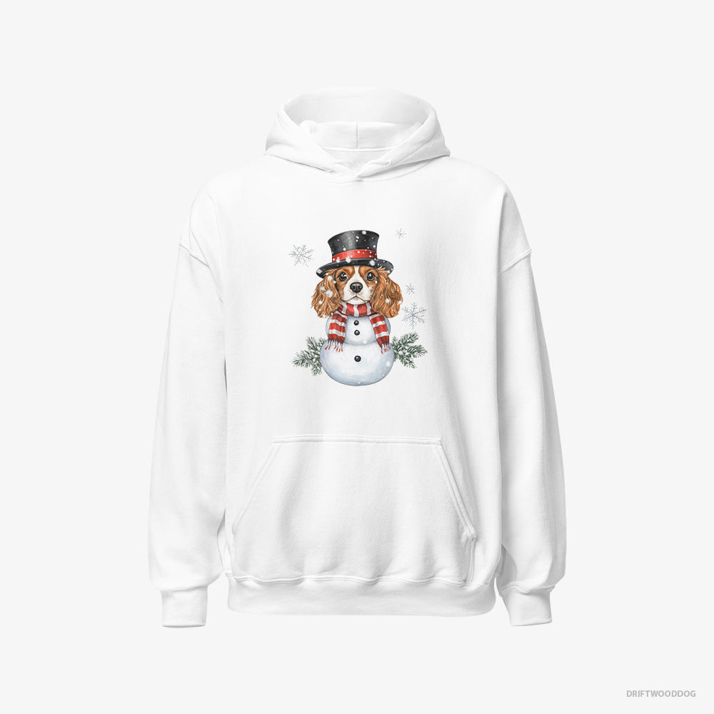 Cavalier King Charles Spaniel Hoodie – Men White Hoodie Classic – Playing a Snowman (on White Background)