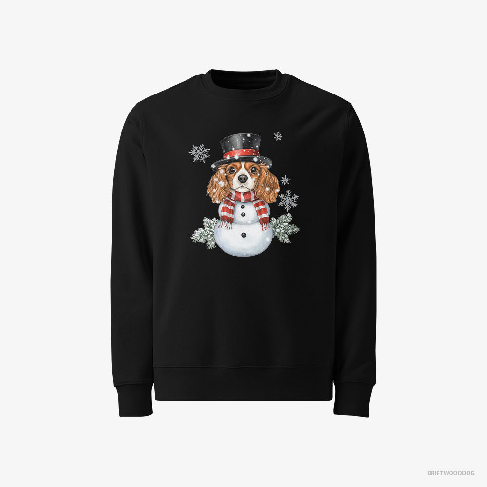 Cavalier King Charles Spaniel Sweatshirt – Men Black Sweatshirt Classic – Playing a Snowman (on White Background)