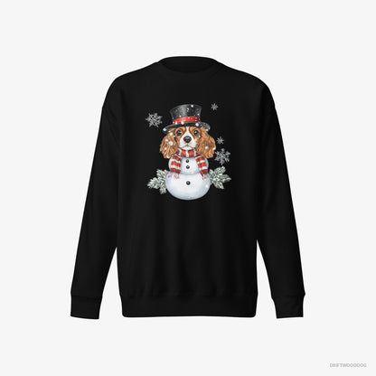 Cavalier King Charles Spaniel Sweatshirt – Men Black Sweatshirt Eco-Friendly – Playing a Snowman (on White Background)