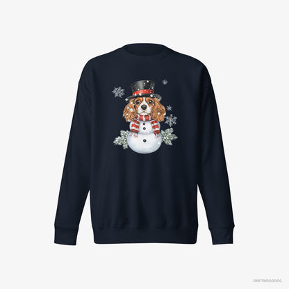 Cavalier King Charles Spaniel Playing a Snowman Navy Sweatshirt