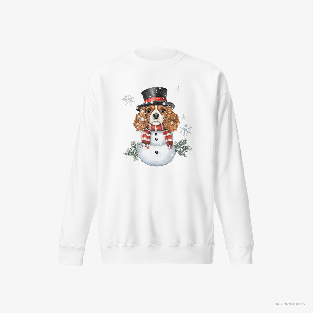 Cavalier King Charles Spaniel Sweatshirt – Men White Sweatshirt Eco-Friendly – Playing a Snowman (on White Background)