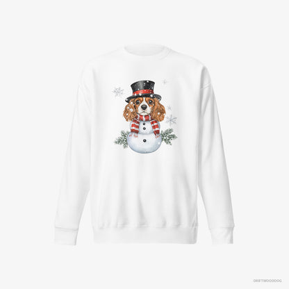 Cavalier King Charles Spaniel Playing a Snowman White Sweatshirt