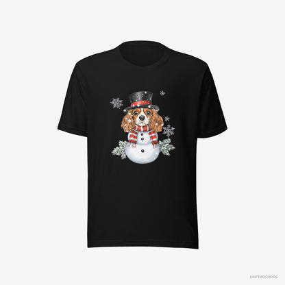 Cavalier King Charles Spaniel T-Shirt – Men Black T-Shirt Eco-Friendly – Playing a Snowman (on White Background)