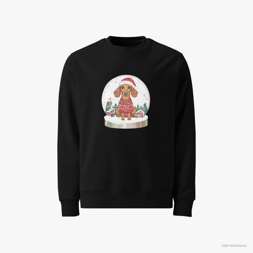 Dachshund Sweatshirt – Men Black Sweatshirt Classic – Inside a Snow Globe (on White Background)