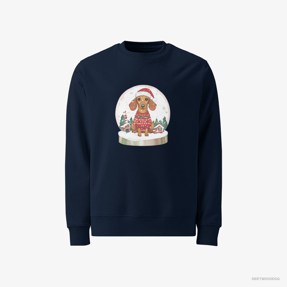 Dachshund Sweatshirt – Men Navy Sweatshirt Classic – Inside a Snow Globe (on White Background)