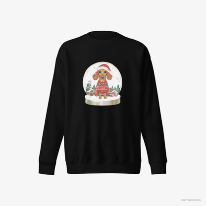 Dachshund Sweatshirt – Men Black Sweatshirt Eco-Friendly – Inside a Snow Globe (on White Background)