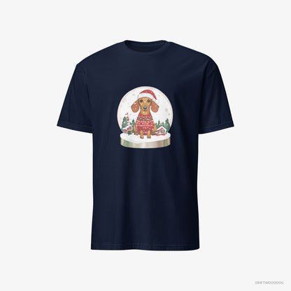 Dachshund T-Shirt – Men Navy T-Shirt Classic – Inside a Snow Globe (on White Background)