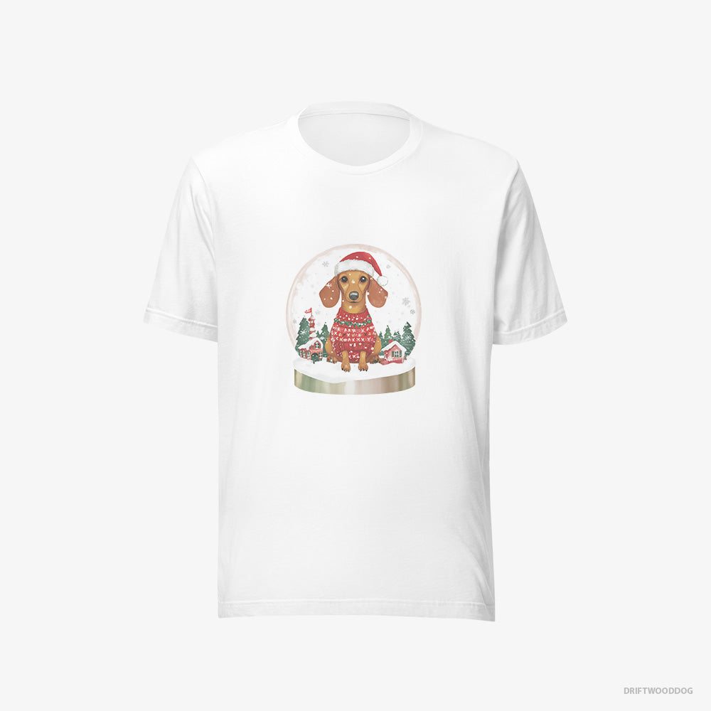 Dachshund T-Shirt – Women White T-Shirt Eco-Friendly – Inside a Snow Globe (on White Background)