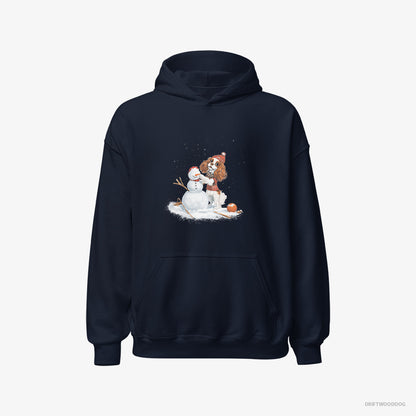 Cavalier King Charles Spaniel Crafting a Snowman Navy Hoodie