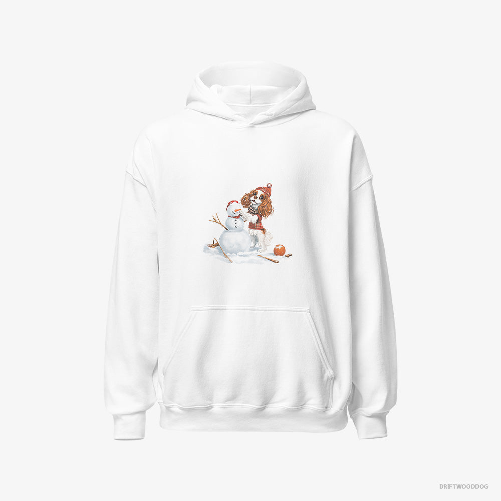 Cavalier King Charles Spaniel Hoodie – Women White Hoodie Classic – Crafting a Snowman (on White Background)