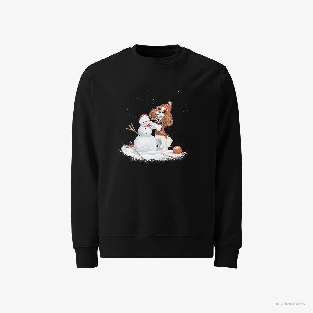 Cavalier King Charles Spaniel Sweatshirt – Men Black Sweatshirt Classic – Crafting a Snowman (on White Background)